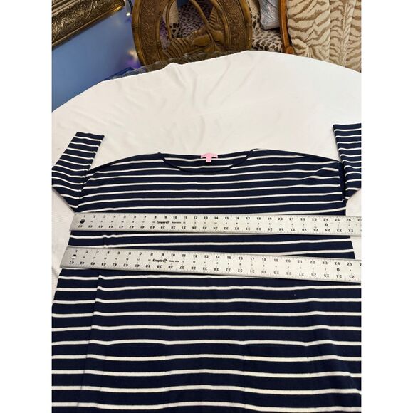 Lilly Pulitzer Elba Sweater Top Boat Neck Navy Stripe Coolmax Tassels Size Small - Picture 4 of 6